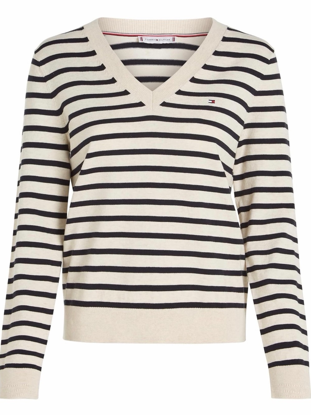 Tommy Hilfiger Cream & Black Striped V-Neck Pullover